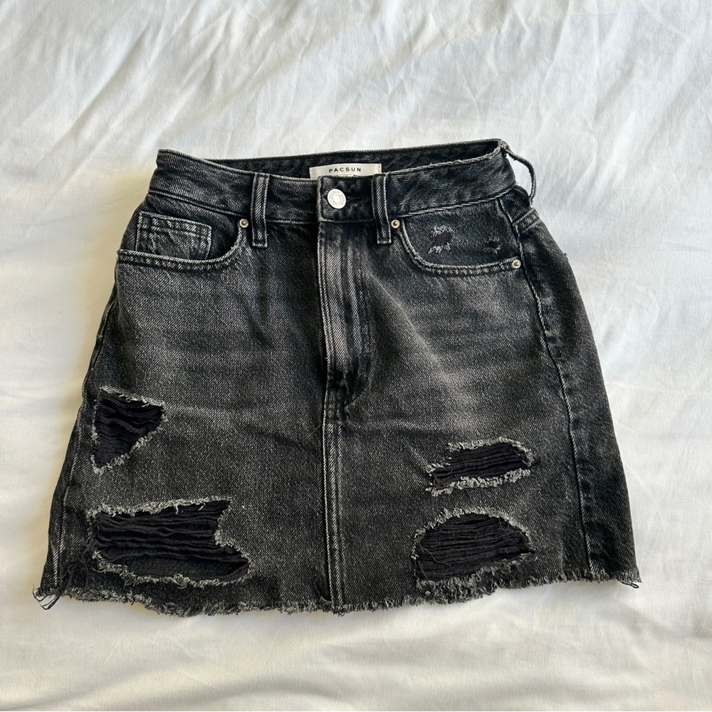 Pacsun Black Denim Distressed Skirt - Size 23